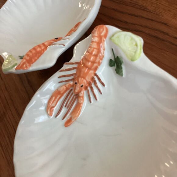 Italian Ceramic Seashell 3D Lobster Seafood Motif Small Scalloped Dishes - Picture 8 of 9